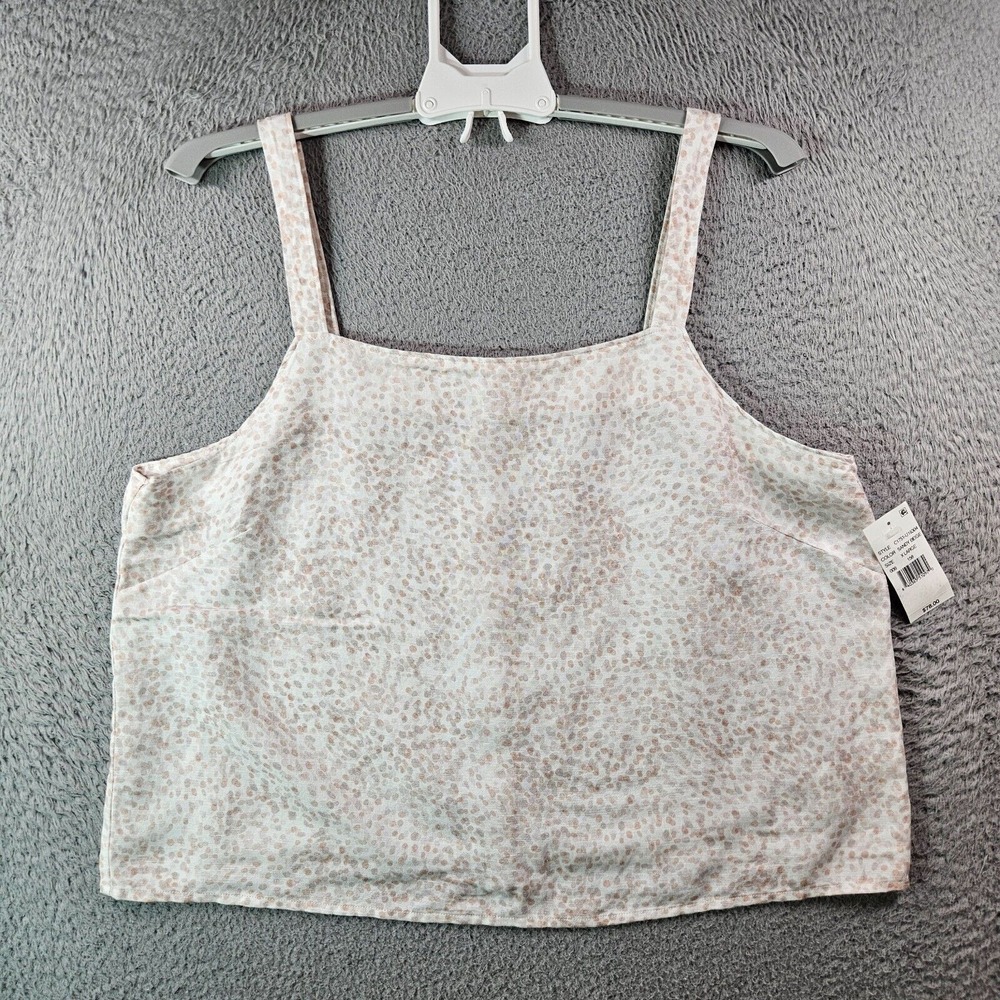 $78 NWT Cloth & Stone Linen Blend Tank Top Women XL Gray Beige Dot White